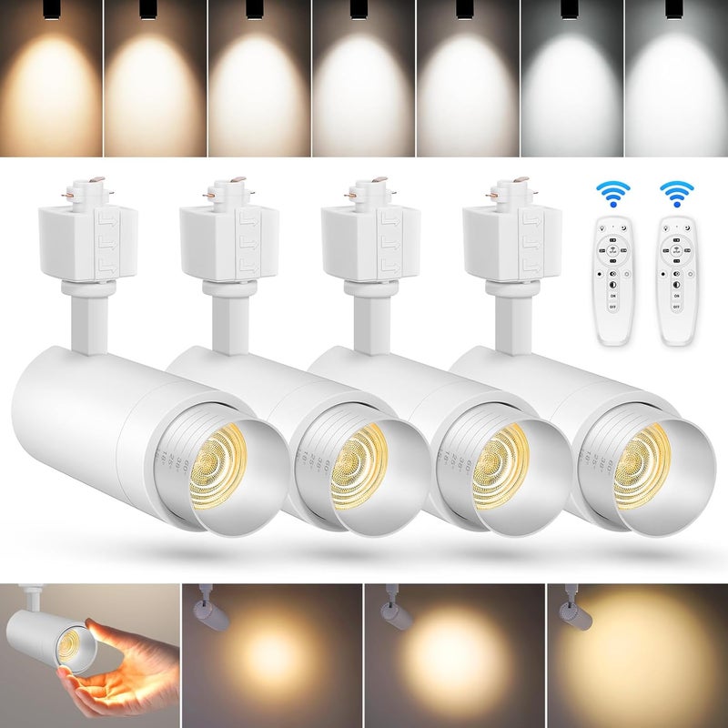 CoziTech 【2025 Upgraded】10-Color Zoomable 12W LED Track Lighting Head Dimmable H Track Light Remote Control Bright Rail Ceiling Spotlight Fixtures for Accent Art 2000K~6500K 15°~60° CRI90 1100lm White 4 Pack - Image 1